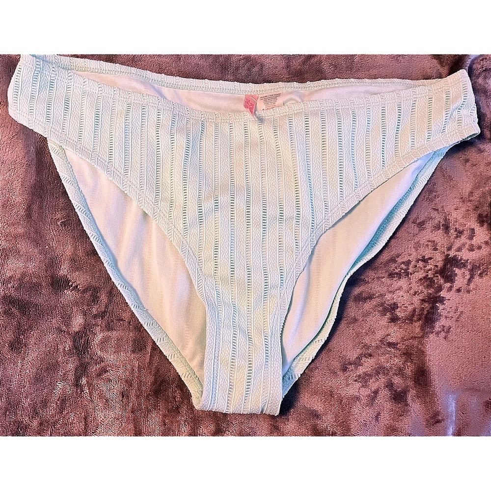 Power 2 The Flower Mint‎ Green Textured Striped Bikini Bottom 1X NWT
